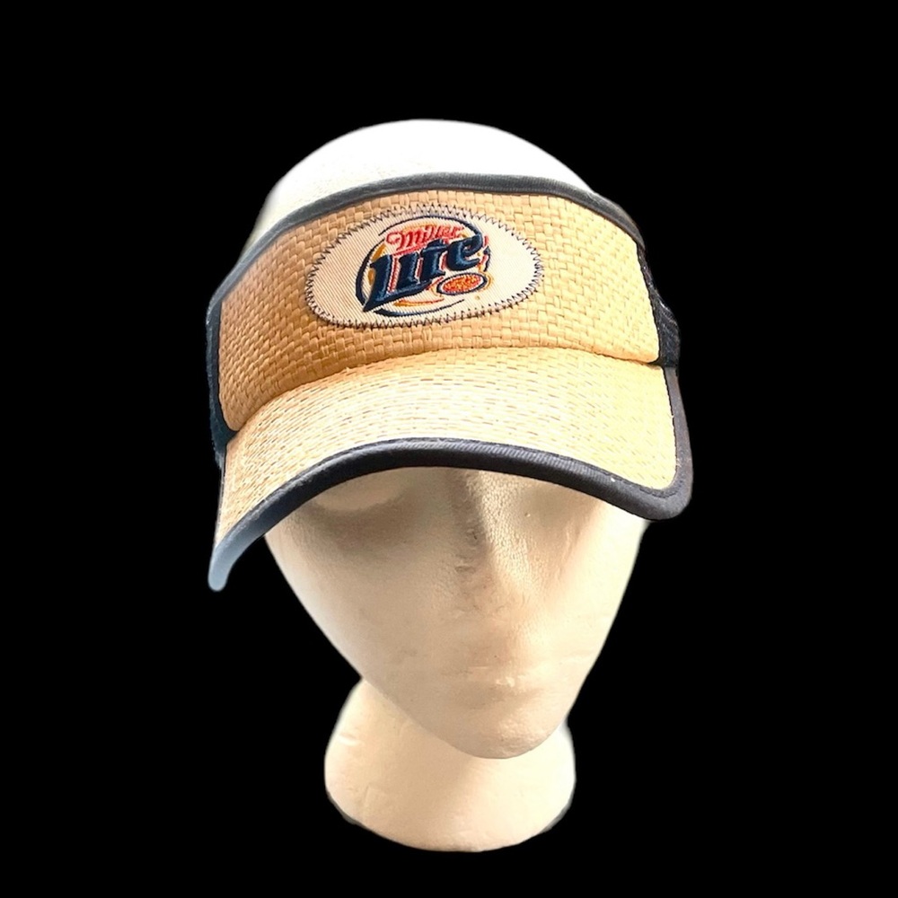 Miller Lite Straw Visor Hat with Navy Trim